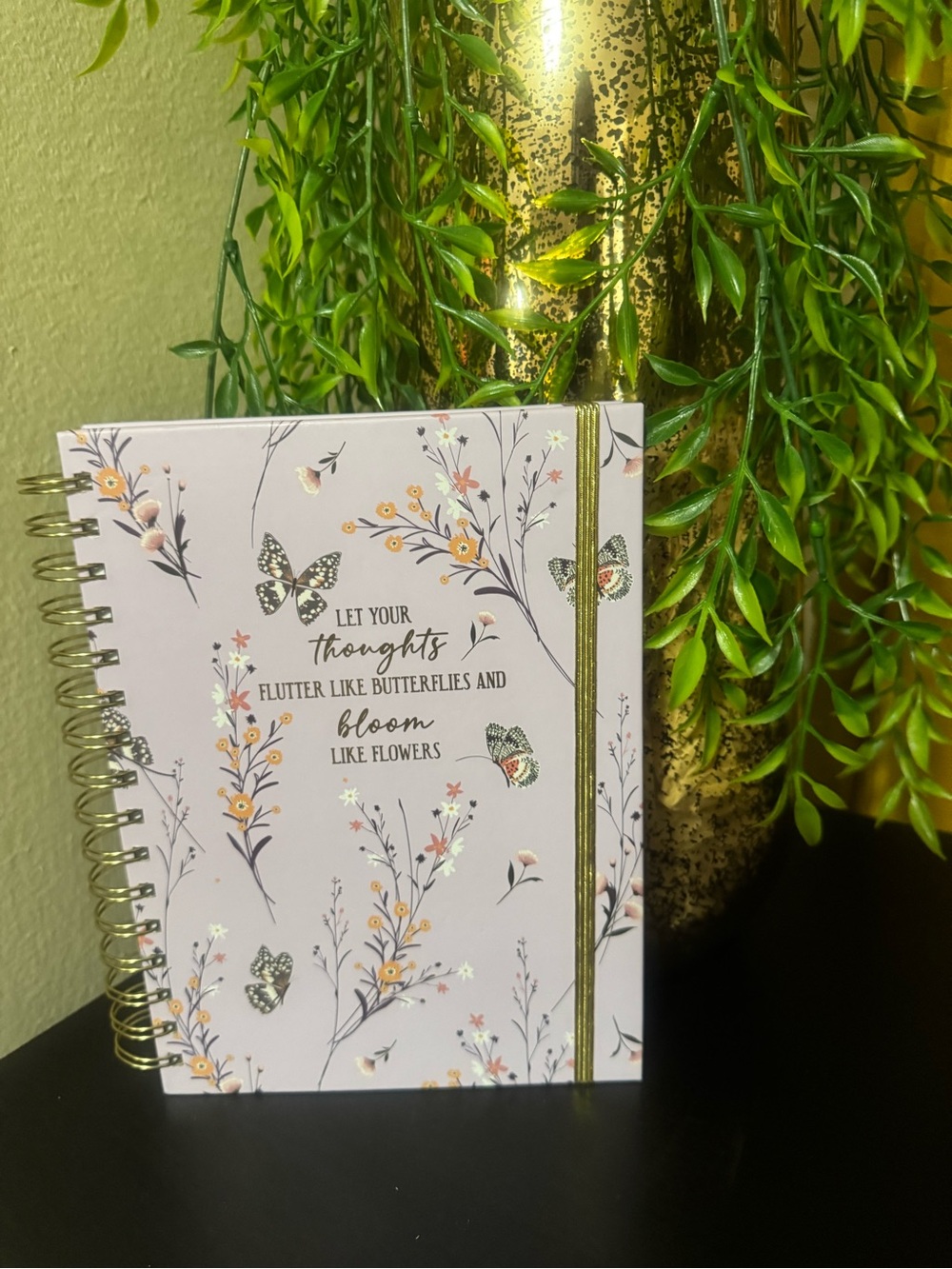 Floral & Butterfly Spiral Notebook with Gold Accent